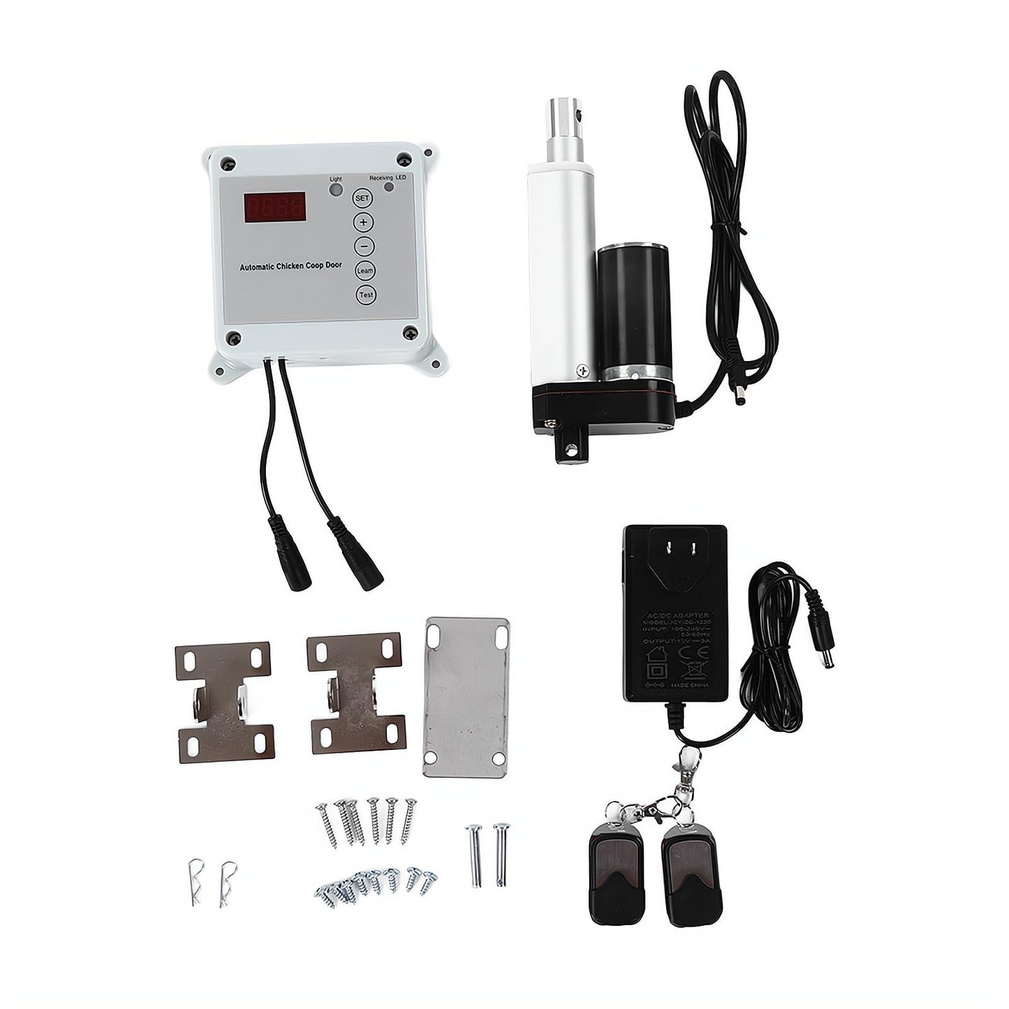 Automatic Chicken Coop Door Timer Remote Control Solar Powered Light Sensor Safe Opener Kit for Poultry Run Duck Coop(US Plug)