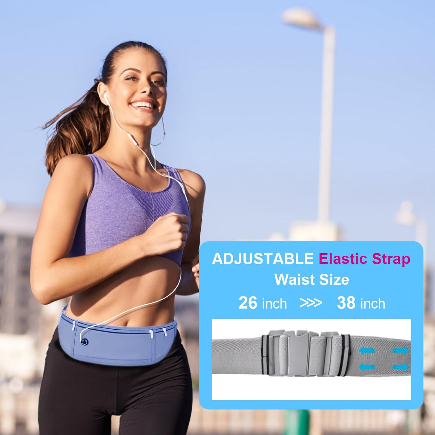 JUCURRI Slim Running Belt for Women Men,Runners Fanny Pack Phone Holder,Money Belt,Running Gear Accessories,with 3 Pockets.(Blue)