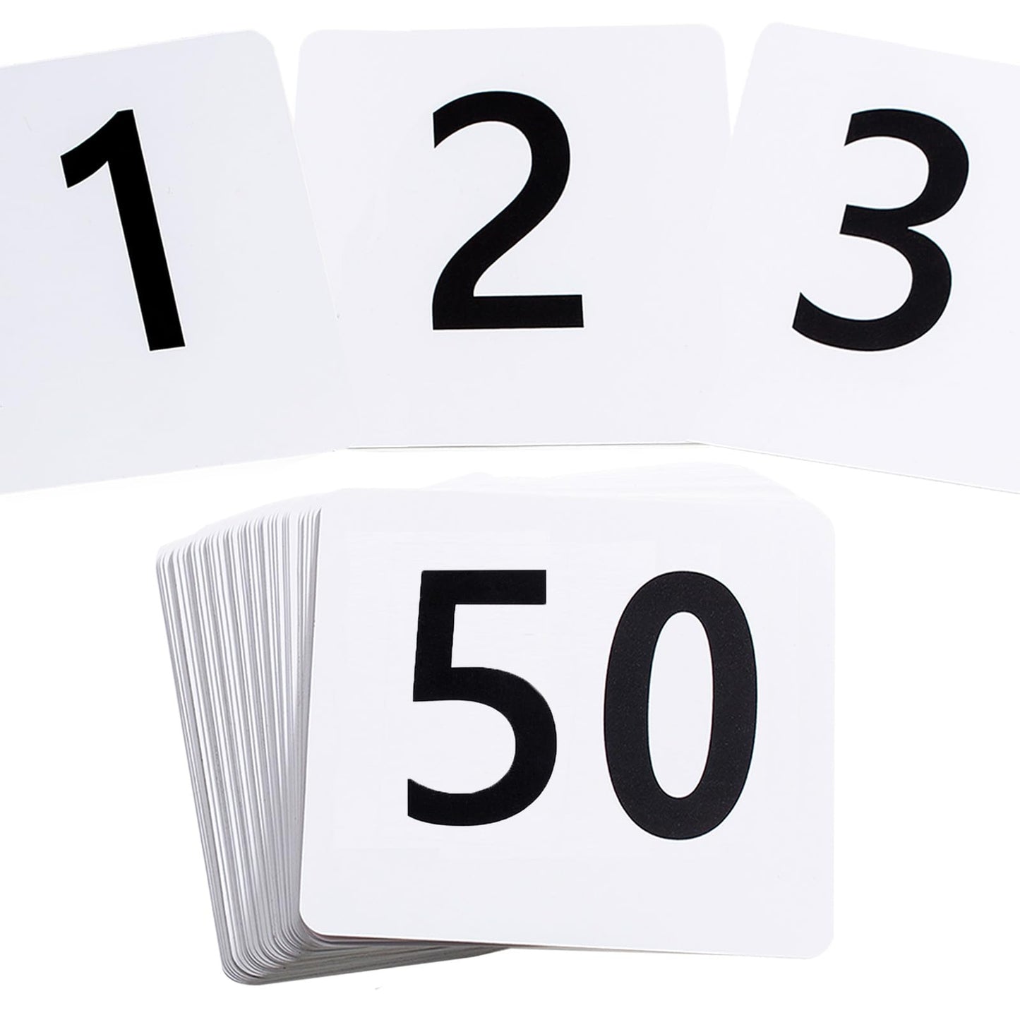 Toncoo 50Pcs Table Numbers 1-50, 3.7x4 Inch Plastic Table Numbers, Double Sided Table Number Cards - for Wedding Reception Restaurant Table Numbers Place Cards, White