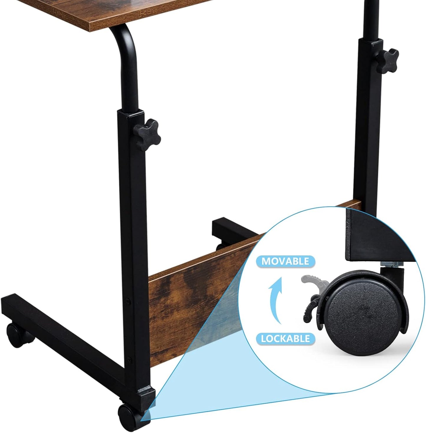 23.62 15.74 27.16-37.79 Mobile Side Table, Mobile Laptop Desk Cart, Adjustable Over Bed Table with Wheels for Sofa
