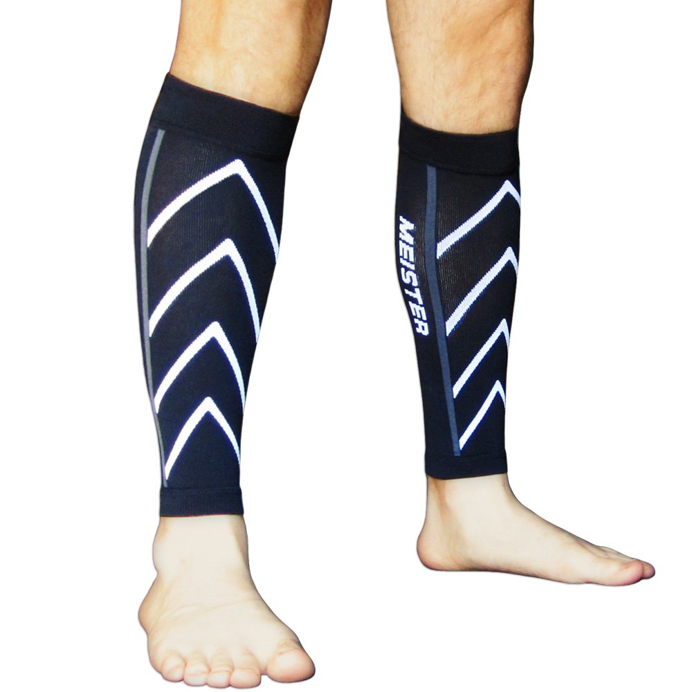 Meister Graduated 20-25mmHg Compression Running Leg Sleeves for Shin Splints (Pair) - Black - Large