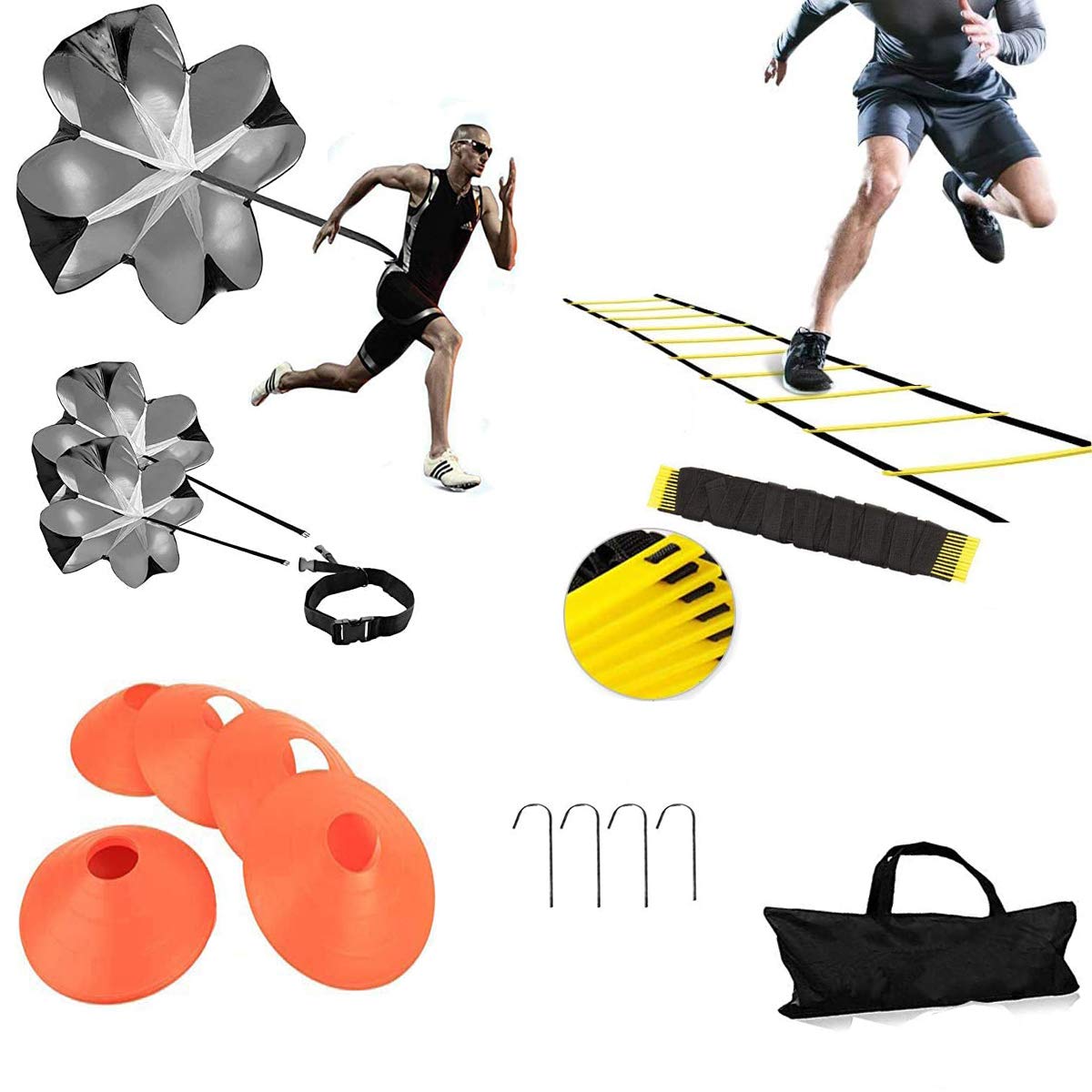Agility Ladder, Speed Training, Soccer Agility Speed Training Equipment, 20ft Agility Ladder, 6 Soccer Cones, Running Parachute, Basketball Football Soccer Training Equipment for Kids, Youth, Adults