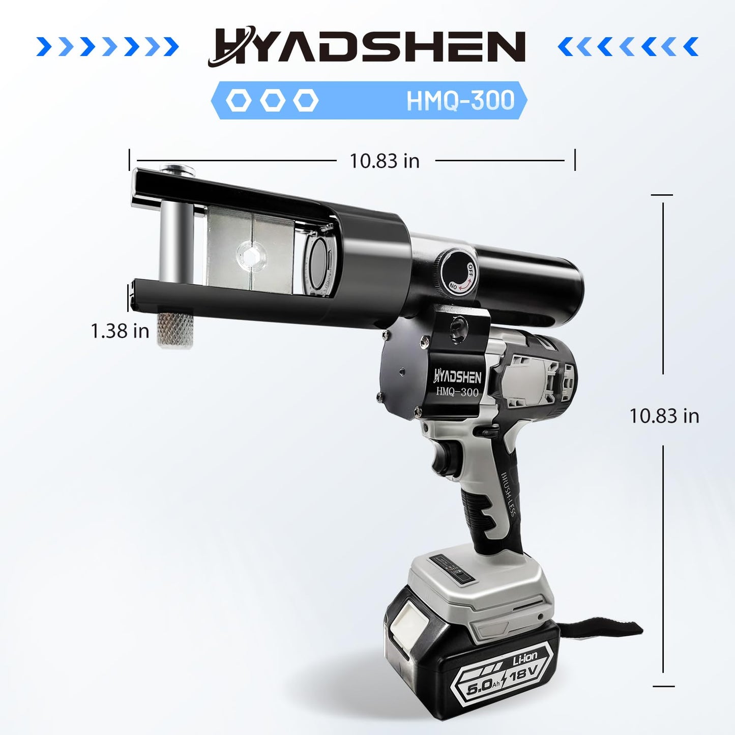 HYADSHEN Electric Hydraulic Cable Lug Crimping Tool, Hydraulic Electrical Terminal Cable Lug Wire Crimper Rechargeable Crimping Tool Kits with 11 Dies, 6 AWG to 600 MCM（HMQ-300）
