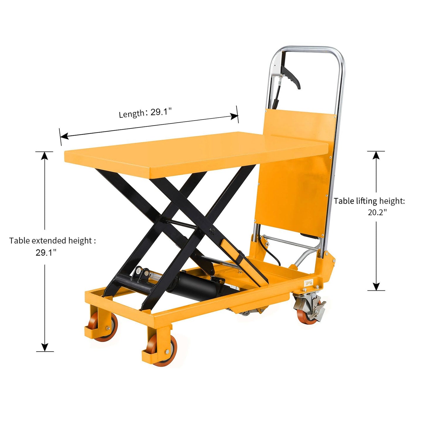 APOLLOLIFT Hydraulic Lift Table, 330lbs Capacity 29.1" Lifting Height, Single Scissor Lift Table Cart with 4 Wheels and Safety Back Guard for Material Handling and Transportation