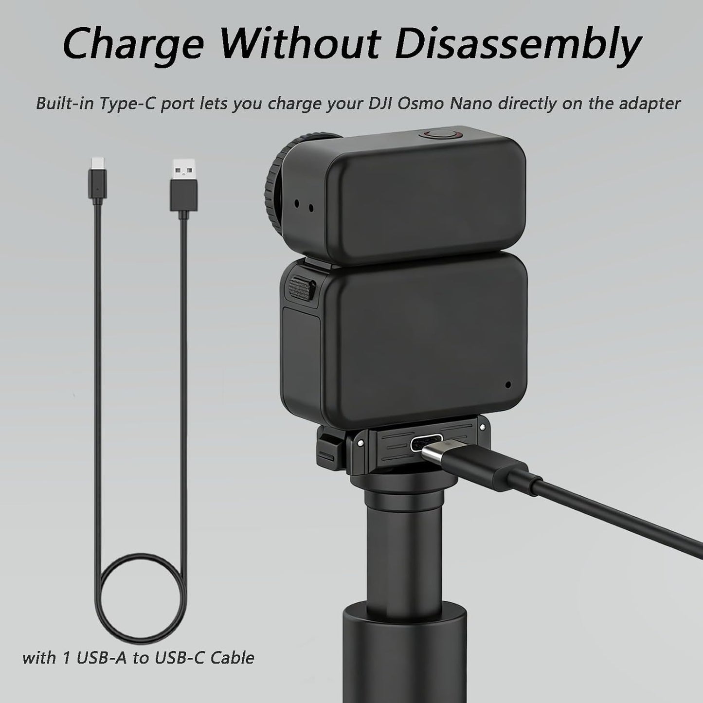 BLIKEJIN 1/4 (1 Charging Quick Release Adapter Base with Type C Port for DJI Osmo Nano, Dual-Direction Magnetic Mount