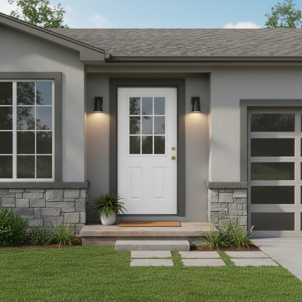 Casaphoria 36" x 80" Fiberglass Entry Door with 4-9/16" Vinyl Frame,Left Hand Inswing Exterior Door with Brickmould, 9- Lite Low-E Glass Primed Knock-Down Front Door for Home Entrance, White