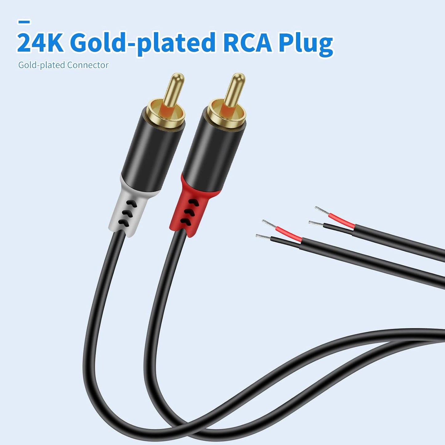 RULGOI 2 20AWG, 6.6FT RCA to Speaker Wire Adapter, Bare Wire Speaker Cables to RCA Plug Adapter Repair Speaker Wire