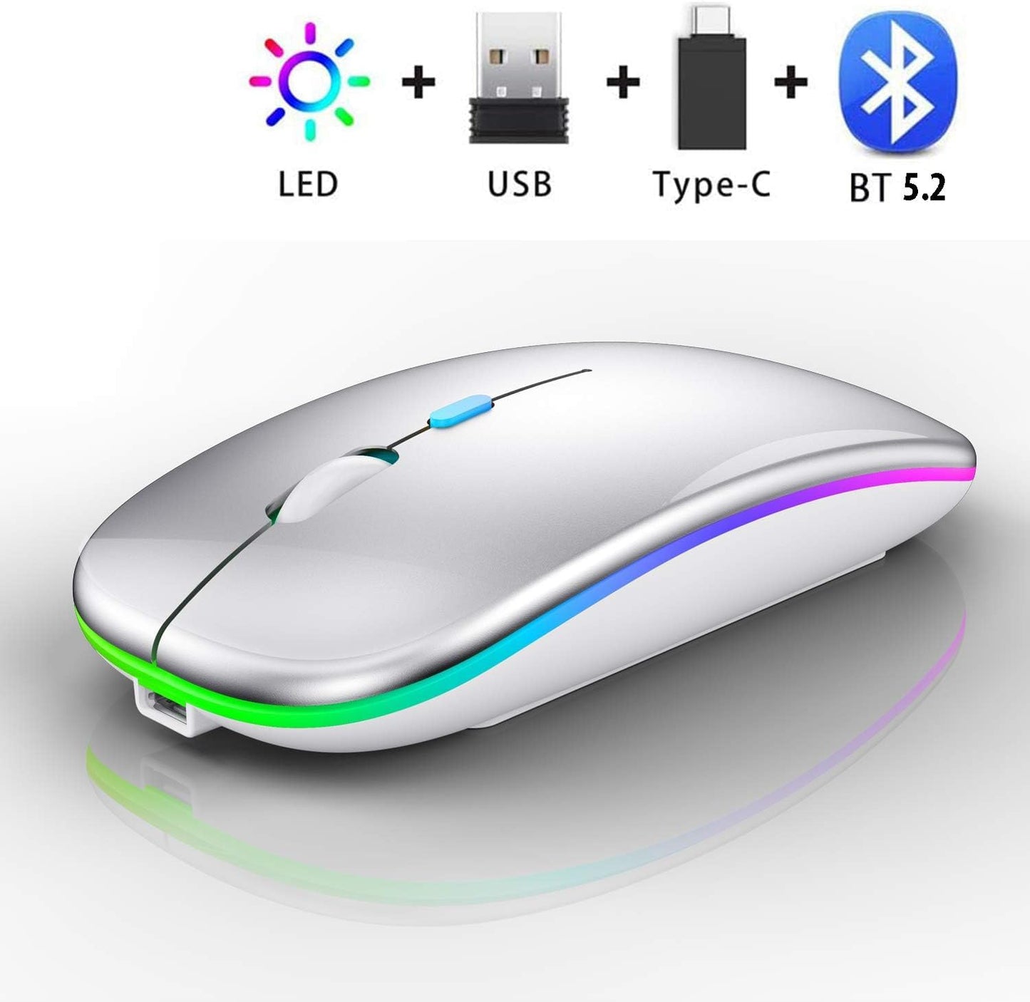 Qullqian 5.2/3.0 2.4GHz Wireless Bluetooth Mouse for MacBook Air/Mac/Pro/Laptop/Computer/PC,Rechargeable Dual Mode