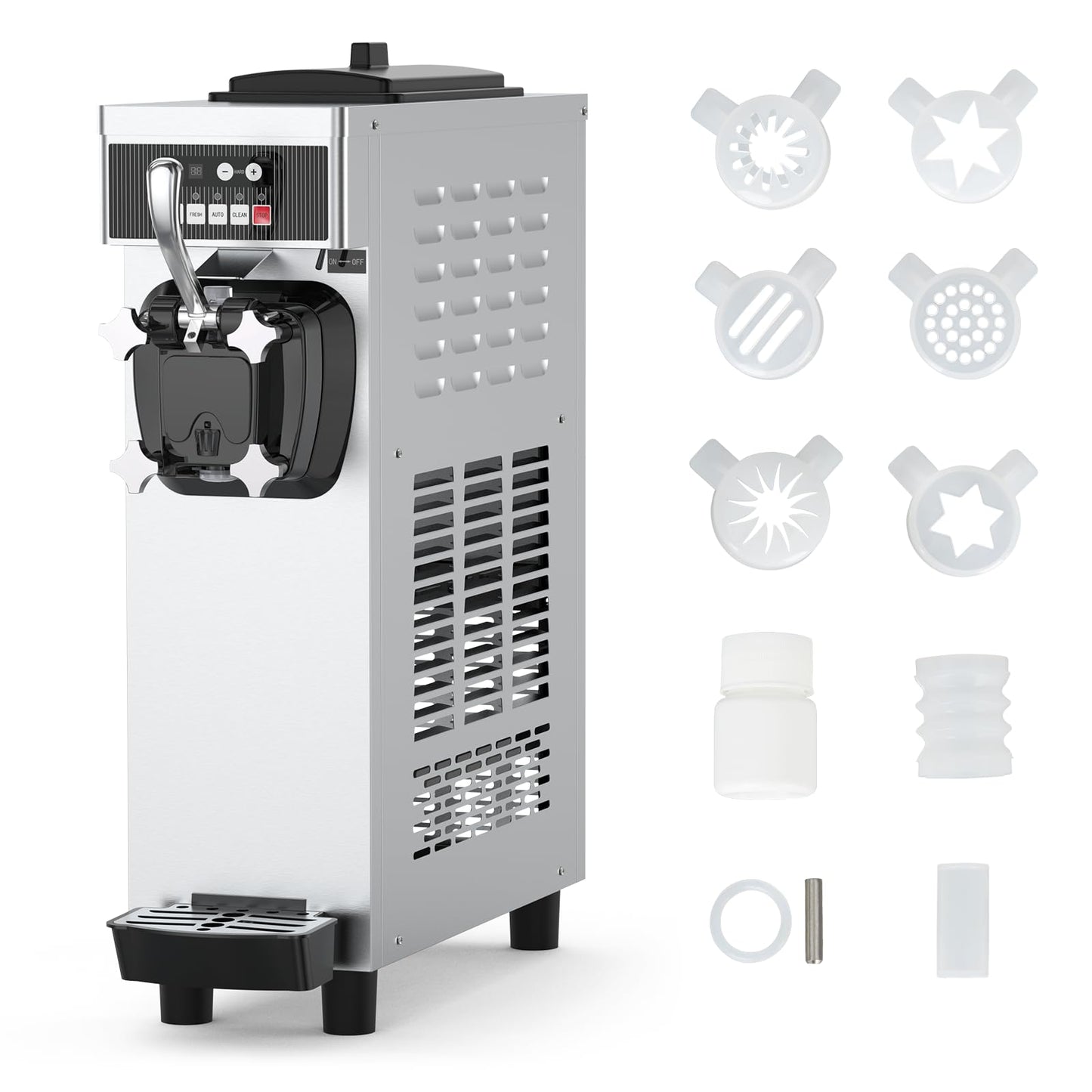 Commercial Ice Cream Maker Machine for home, 4.7-5.8Gal/H Soft Serve Machine, 1200W Single Frozen Yogurt Ice Cream Mixing Machine with 7 L Hoppers &1.8 L Cylinders for Parties, Restaurants, Snack Bars