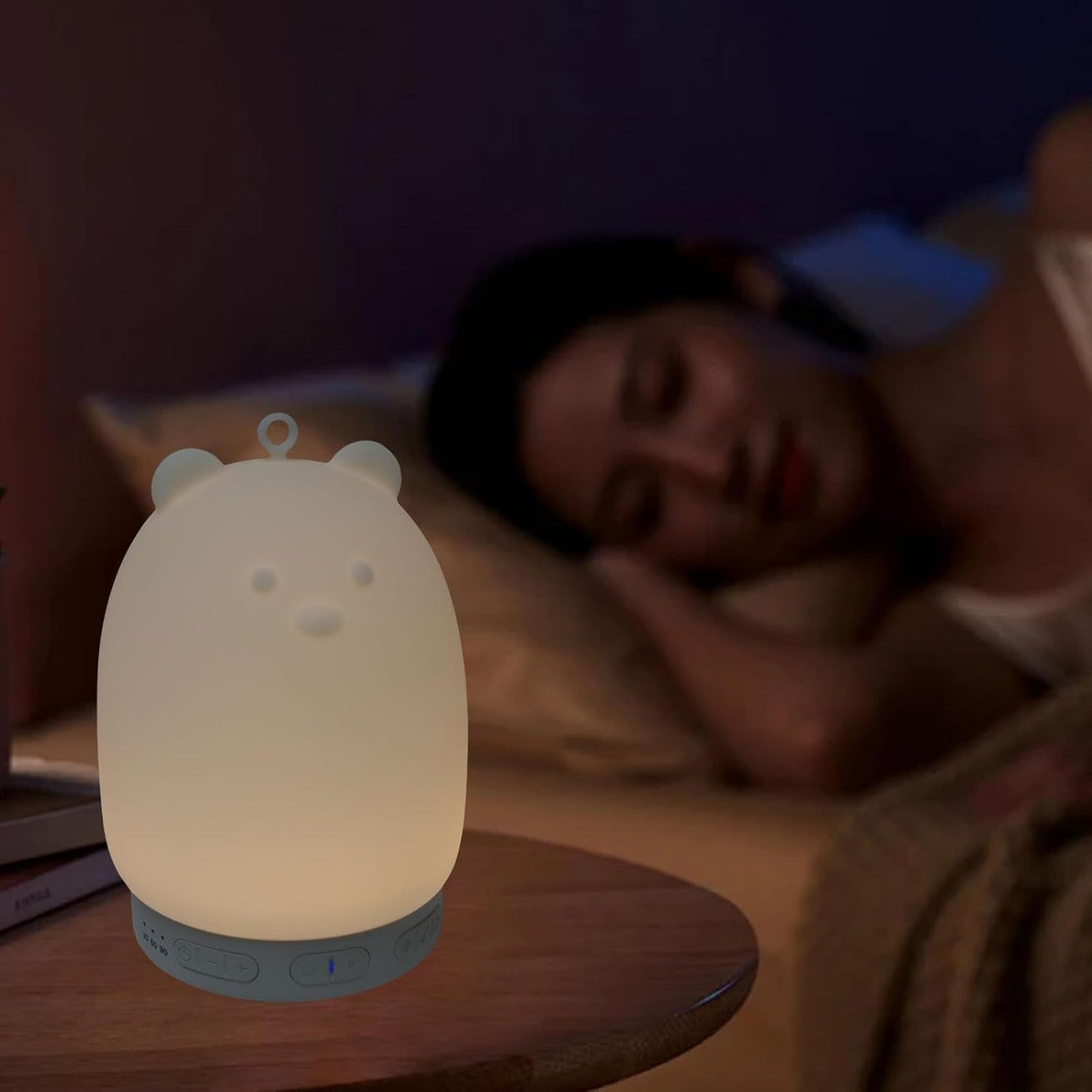 Zopsc Dimmable 2W Bluetooth Speaker Night Light, Portable Cute Bear Design with Color, Speaker and White Noise Sound