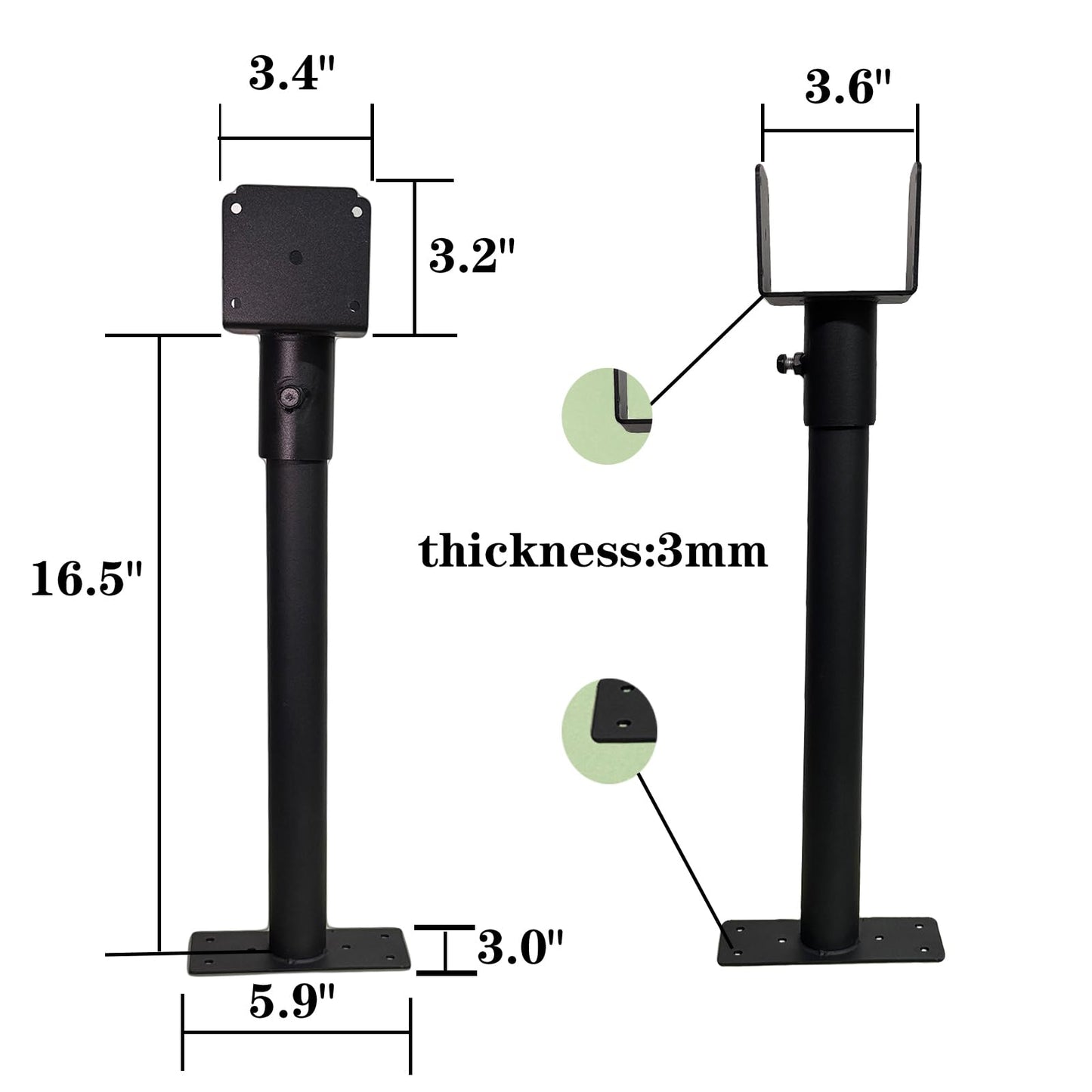 SITYEUR 3 Packs Roof Riser Brackets 3.6" Adjustable Saddle Roof Riser 16.5" High Galvanized Steel Pergola Bracket