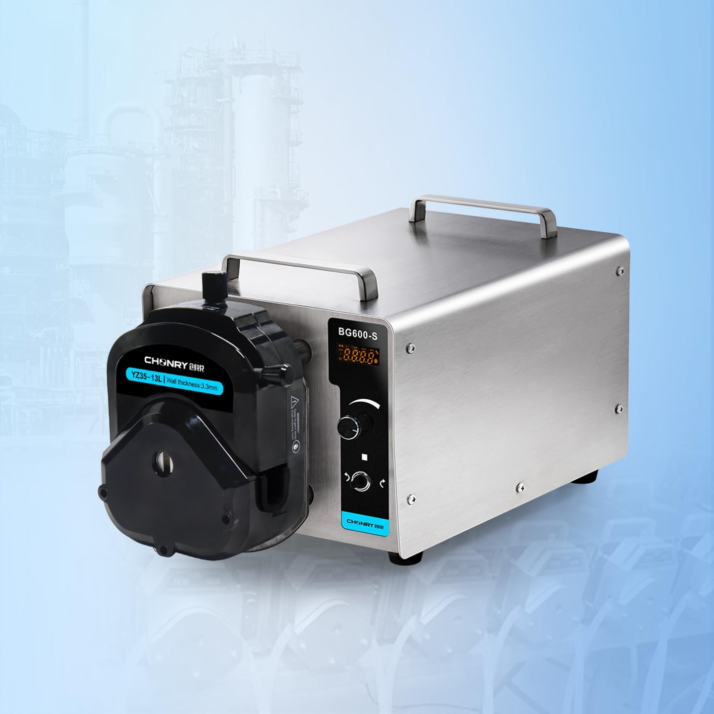 BG600-S High Volume Industrial Peristaltic Pump with Pump Head, Digital Knob Adjustment Flow Rate 1.3-12000ml/min with 2 Meter 82# Tubing High Precision Easy Operation Has Power Outage Memory Function