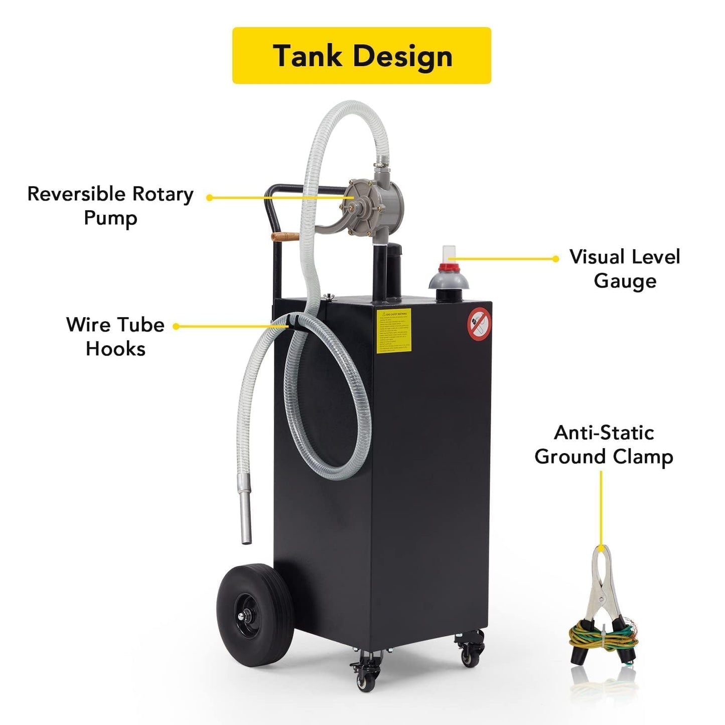 40 Gallon Fuel Caddy with Manual Hand Pump, Heavy Duty Portable Gas & Diesel Transfer Tank on 4 All-Terrain Wheels, Spill-Proof Container with Locking Brakes for Tractor, Truck, Boat, ATV, Lawn Mower