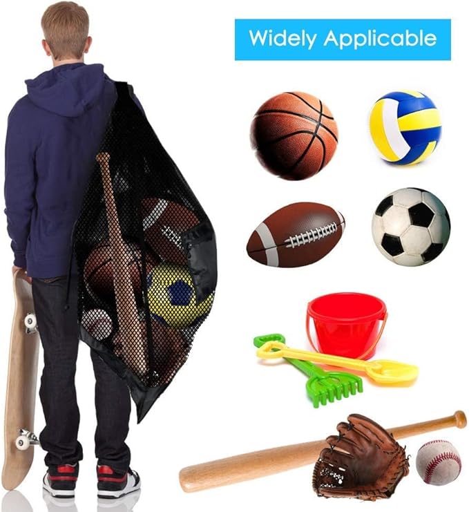 Ball Storage Net Bags, Sports Equipment Organizer for Garage/Outdoor/Pool/Gym/Beach, Drawstring Mesh Bag for Basketball/Football/Soccer/Volleyball/Swimming Gear/Toys