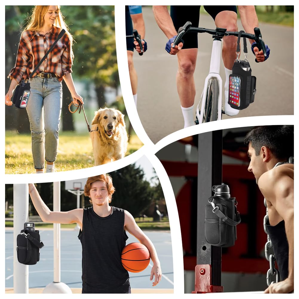 Tiiyee Magnetic Gym Bag, Magnetic Gym Water Bottle Bag- Water Bottle Carrier Holder with Strap & Phone Pocket, 6 Strong Magnets Crossbody Sling Pouch for Men Women Accessories, Travel Workout Sports