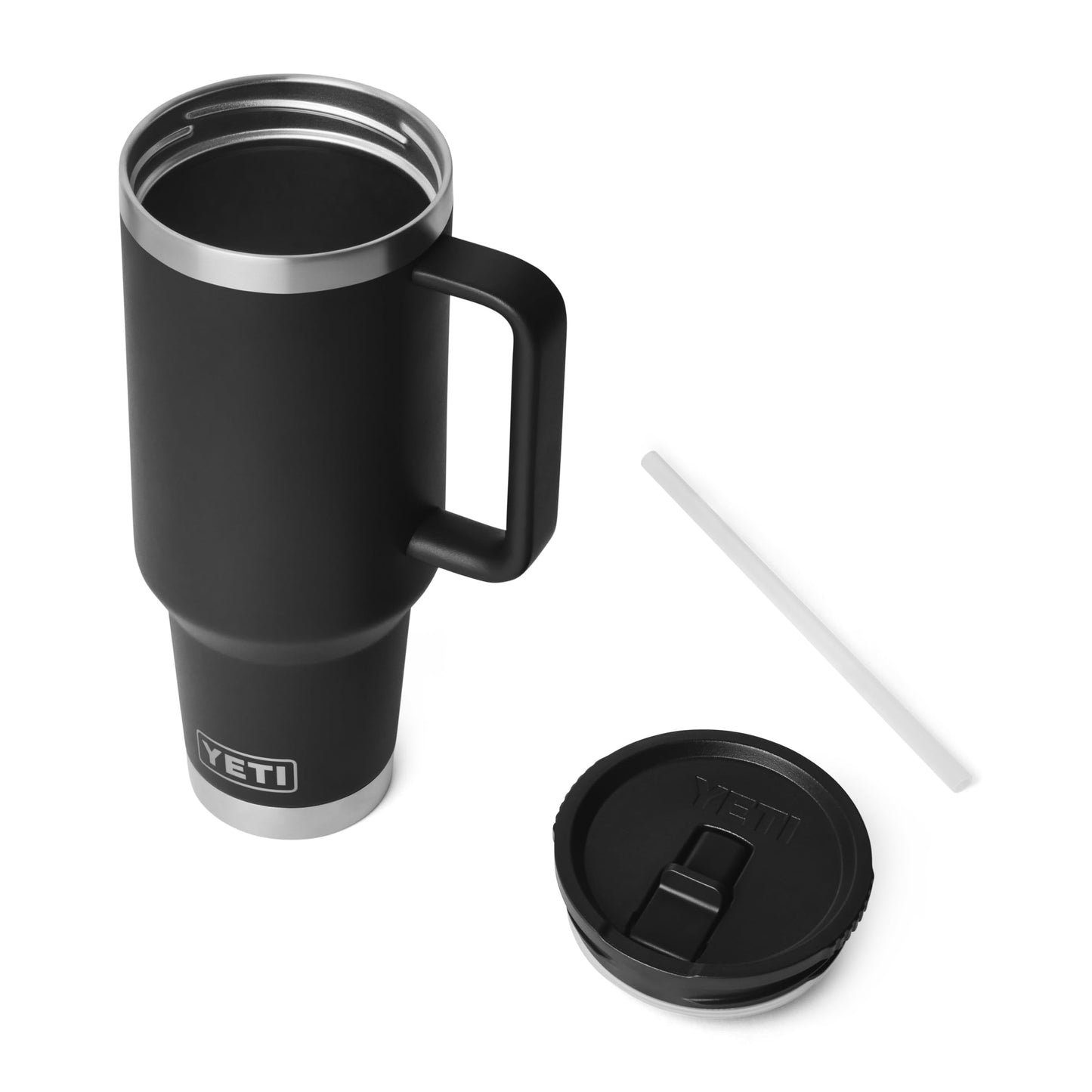 YETI Rambler 40 oz Travel Mug with Flip Straw Lid – Stainless Steel, Vacuum Insulated, Leakproof, Cup Holder Friendly, Black