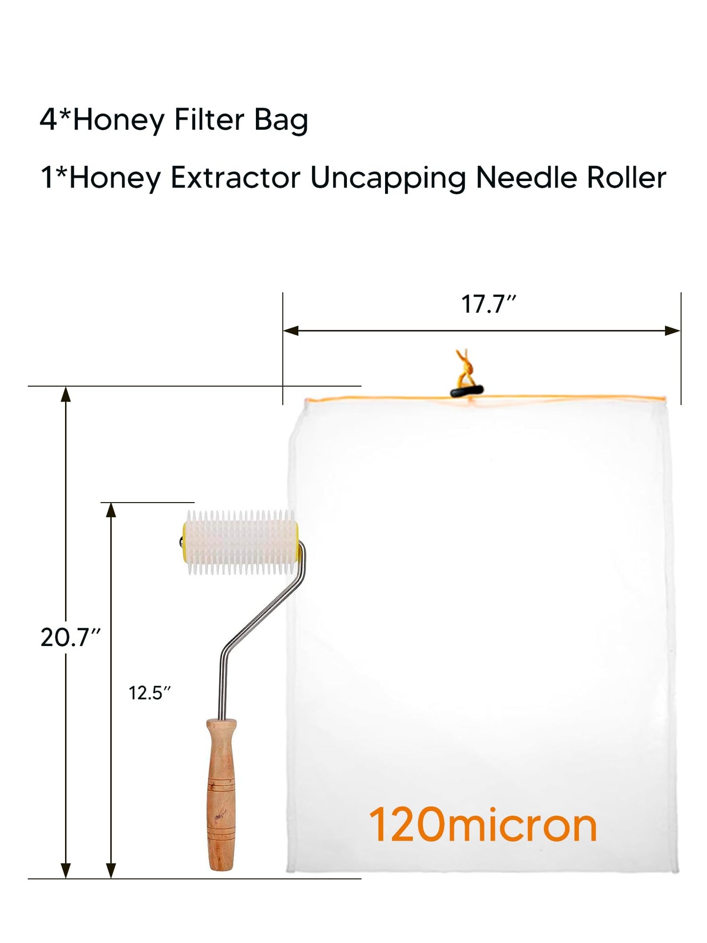 Duseu Honey Press Extractor Machine, Stainless Steel Honey Spinner Extractor Manual, Uncapping Needle Roller, 4 PCS Mesh Honey Strainer Bag, Honey Extraction Equipment for Wine Honey and Juice Making