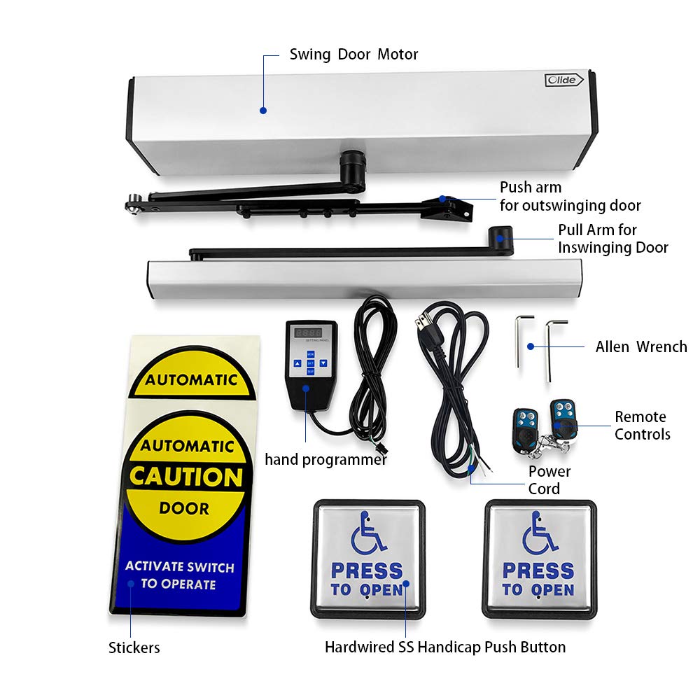 Olideauto DSW120 Automatic Door Opener for Handicapped with Wired Stainless Steel Handicap Push Buttons