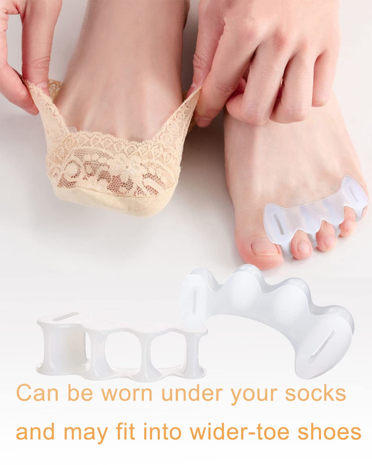 2Pairs Toe Separators Toe Spacers for Women Men to Correct Bunion, Relieve Feet Pain, Foot Alignment, Toe Straighteners for Hammertoes, Plantar Fasciitis (M, Women Shoe Size 9-12.5, Men: 7-11)