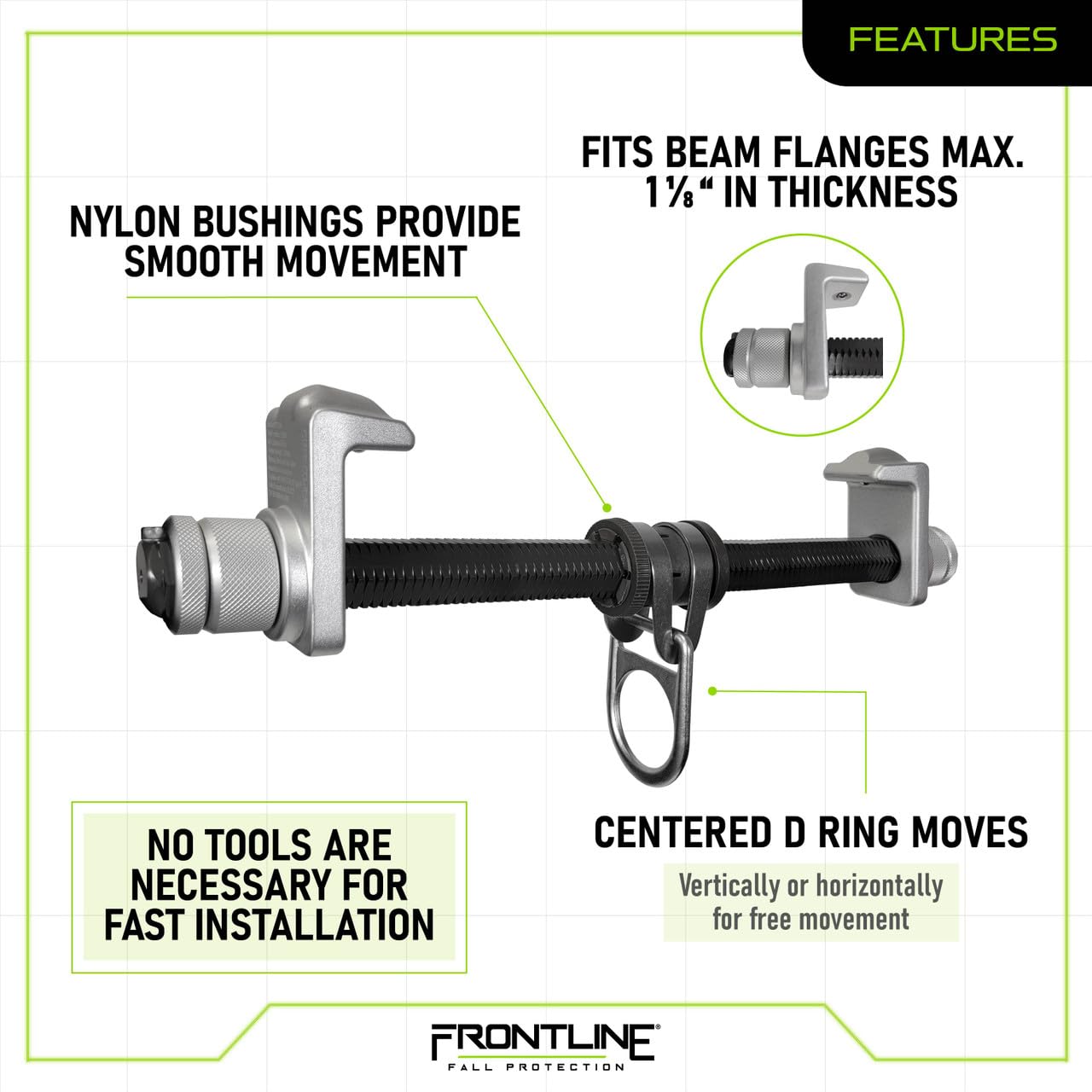 Frontline ST12AH Aluminum I-Beam Slider Anchor | Aluminum material makes the I-beam anchor extremely lightweight | ANSI & OSHA Compliant