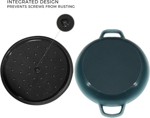 Flavehc Enameled Cast Iron Braiser - 3 Qt Slate Blue Casserole Pan with Lid & Handles