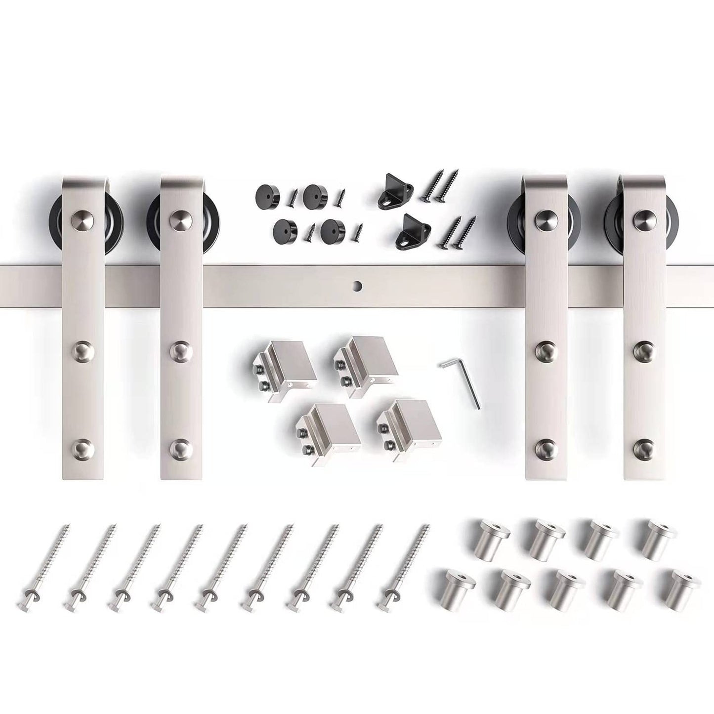 EaseLife 12 FT Brushed Nickel Double Sliding Barn Door Hardware Track Kit,Basic J Pulley,Heavy Duty,Slide Smoothly Quietly,Easy Install (12FT Track Kit for Double 36" Wide Door)