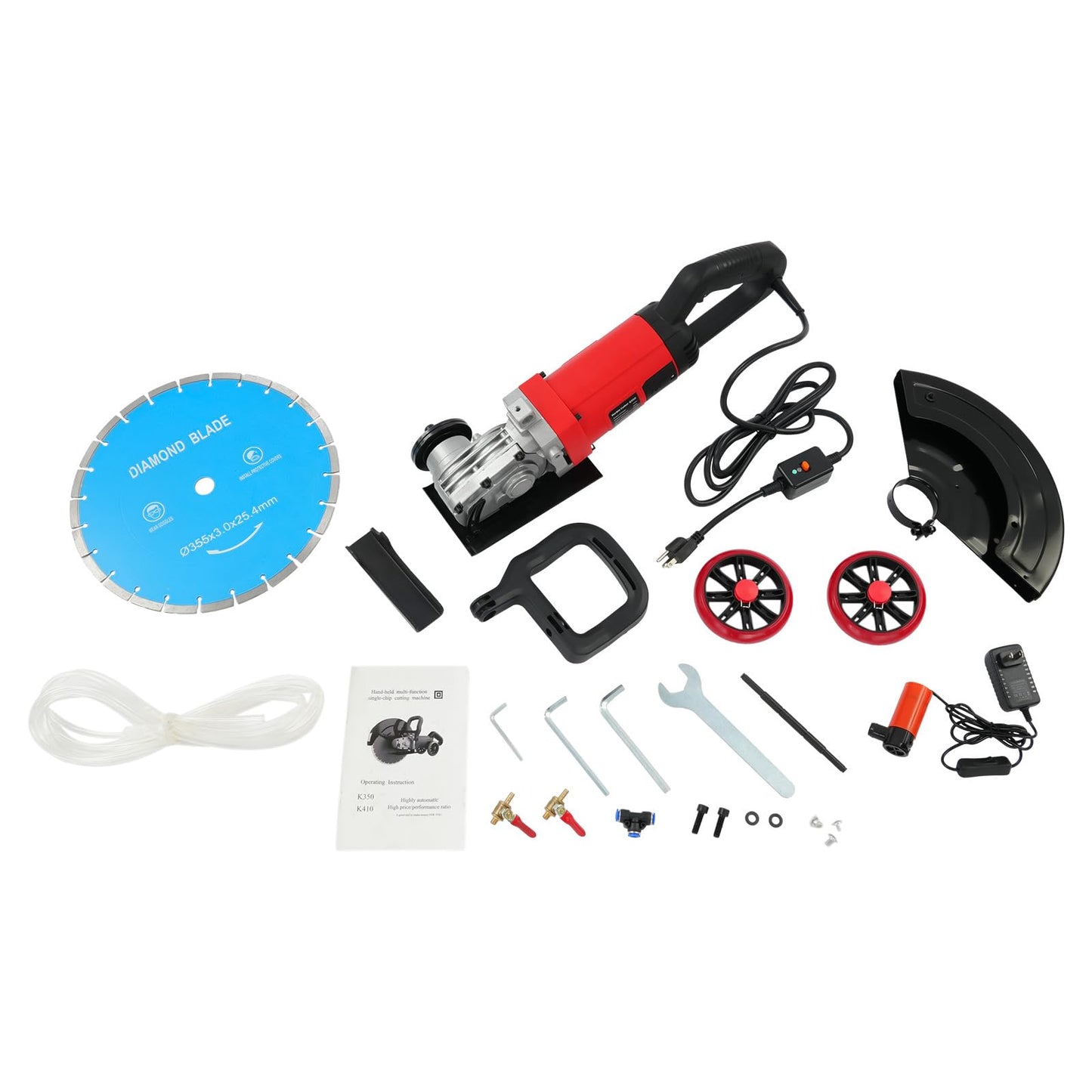 Electric Concrete Saw, 14In Wall Chaser Concrete Cutter Saw, 4000W Circular Saw with Saw Blade and Rolling Pulley, Wet/Dry Disk Saw Cutter for Cutting Stone, Concrete, Granite, Ceramics