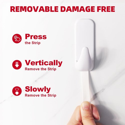 JulyWind Heavy-Duty Wall Hooks - 35pcs Towel Hangers with 40 No-Damage Adhesive Strips | Ideal for Bathroom & Dorm Essentials