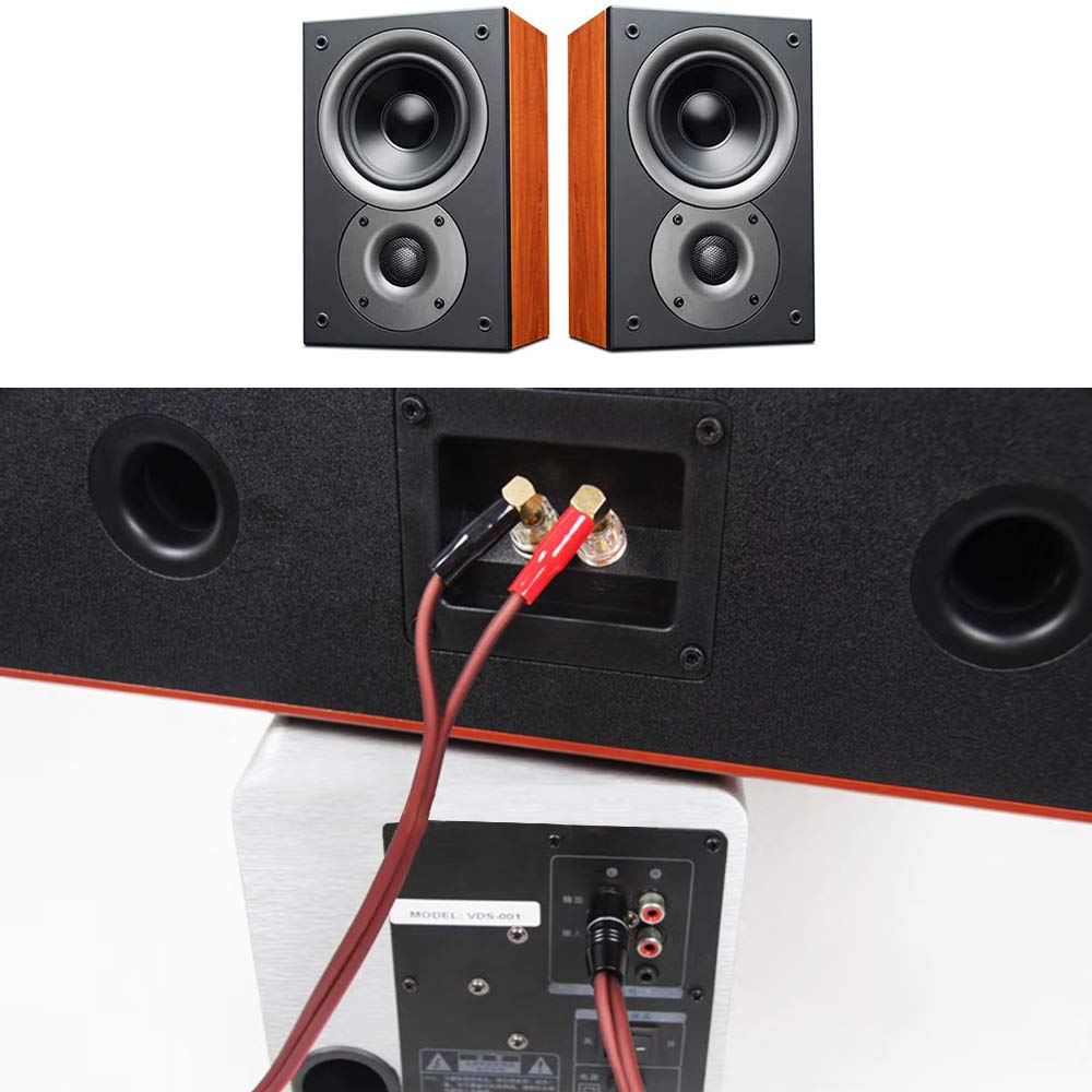 Yuchenfeng 14AWG Zero-Noise(1FT 2PCS) Gold-Plated RCA to Bare Wire Speaker Cable - OFC Copper Audio Cable