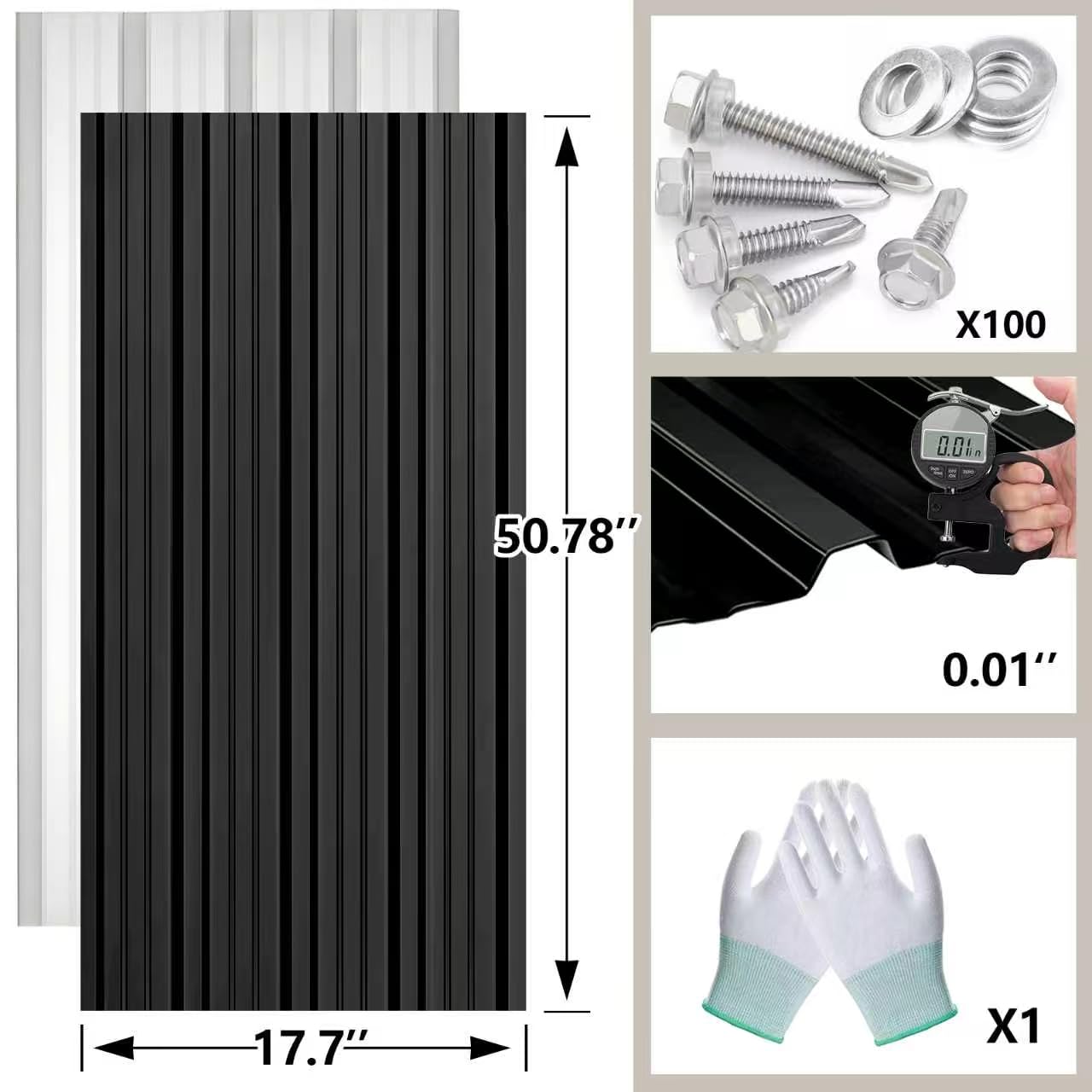 Metal Roofing Panels - 12 Pcs Waterproof Heavy Duty Metal Roof Panels Corrugated Metal Siding for Roofs Carports Tool Sheds Patio Porch Pergola, Easy to Install Black, 50.78x17.7in