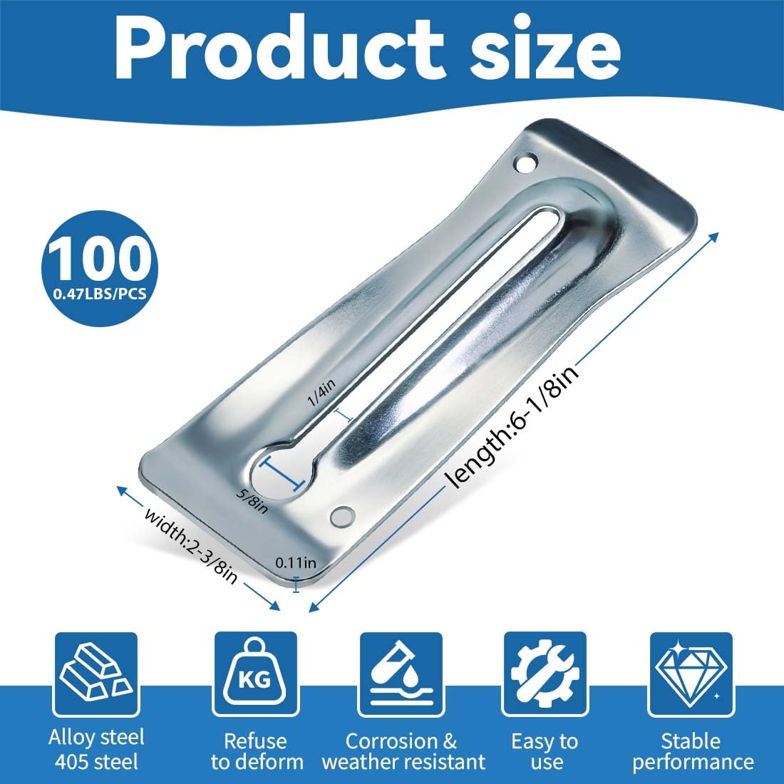 100 Pcs Galvanized Steel Concrete Snap Tie Wedges, 2-3/8" L x 6-1/8" W - Compatible with Standard, Short, Long, and Heavy-Duty End Snap Ties Suitable for Building Concrete Forms Applications