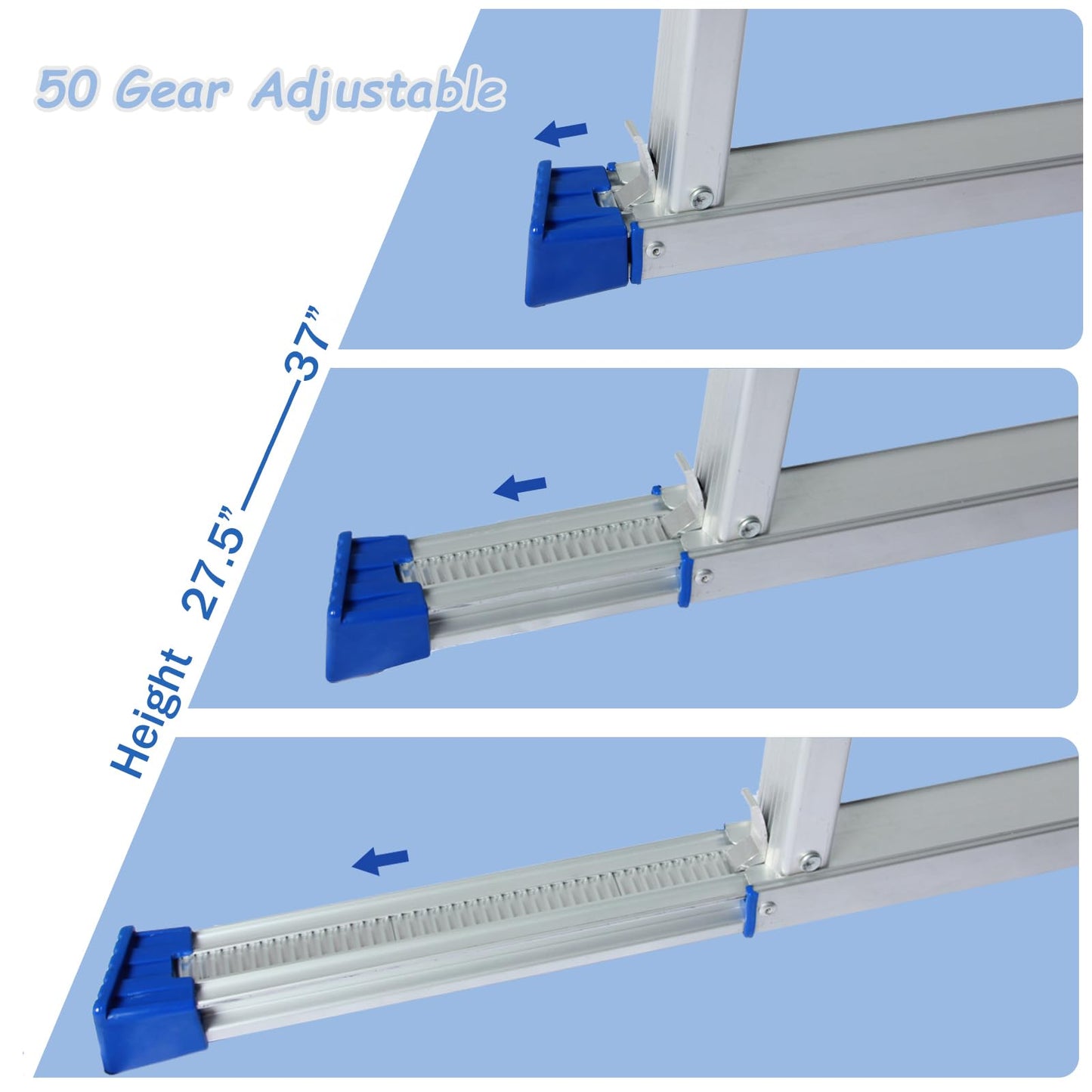 LEADALLWAY Adjustable Work Platform (47"x20") Ultra-Wide Portable Folding Aluminum Work Platform 330 Lbs Capacity 50 Gear Adjustable Height 27.5 to 37 inches
