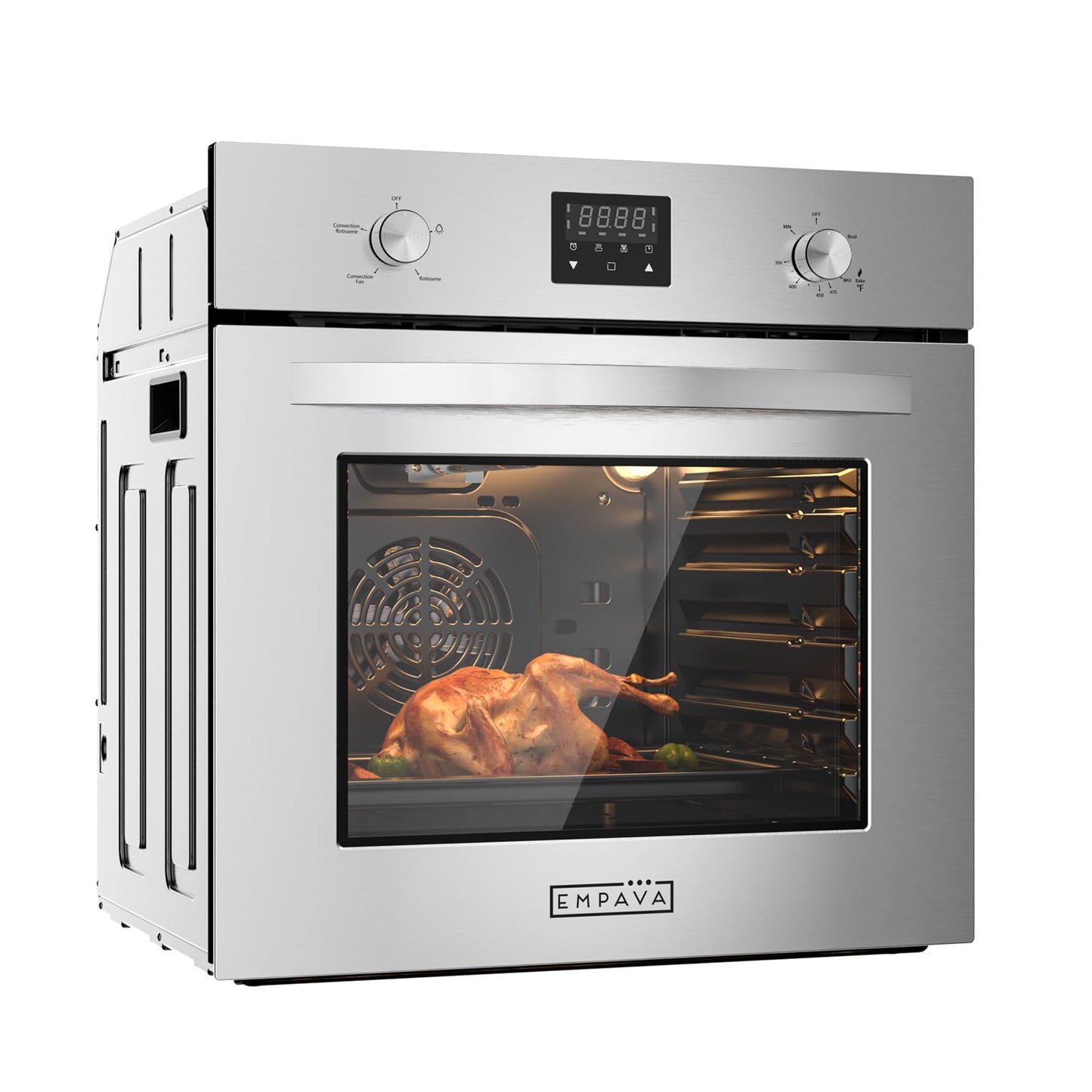 Empava Single Gas Wall Oven with 5 Cooking Funcitons, 24 inch Built-in Wall Convection Natural Gas Oven with Mechanical Control Knobs, Digital Display Panel, Stainless Steel