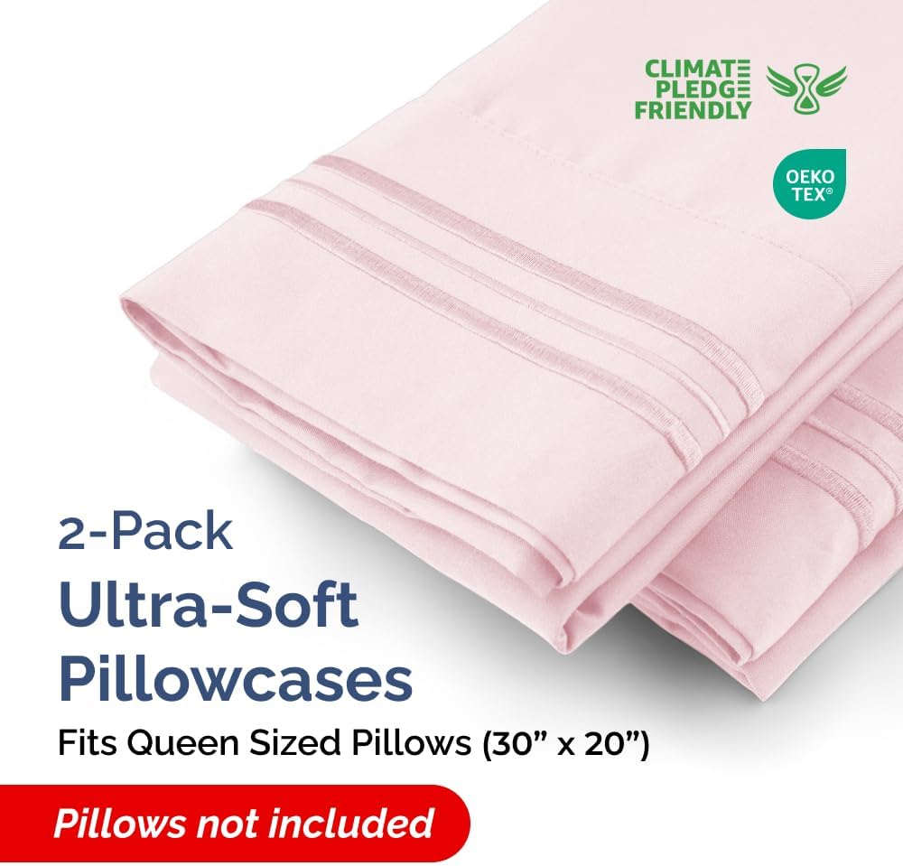 Skiennix Queen Pillow Cases Set of 2 | Ultra Soft Hotel Quality, Wrinkle-Free & Fade Resistant - Lavender Pink