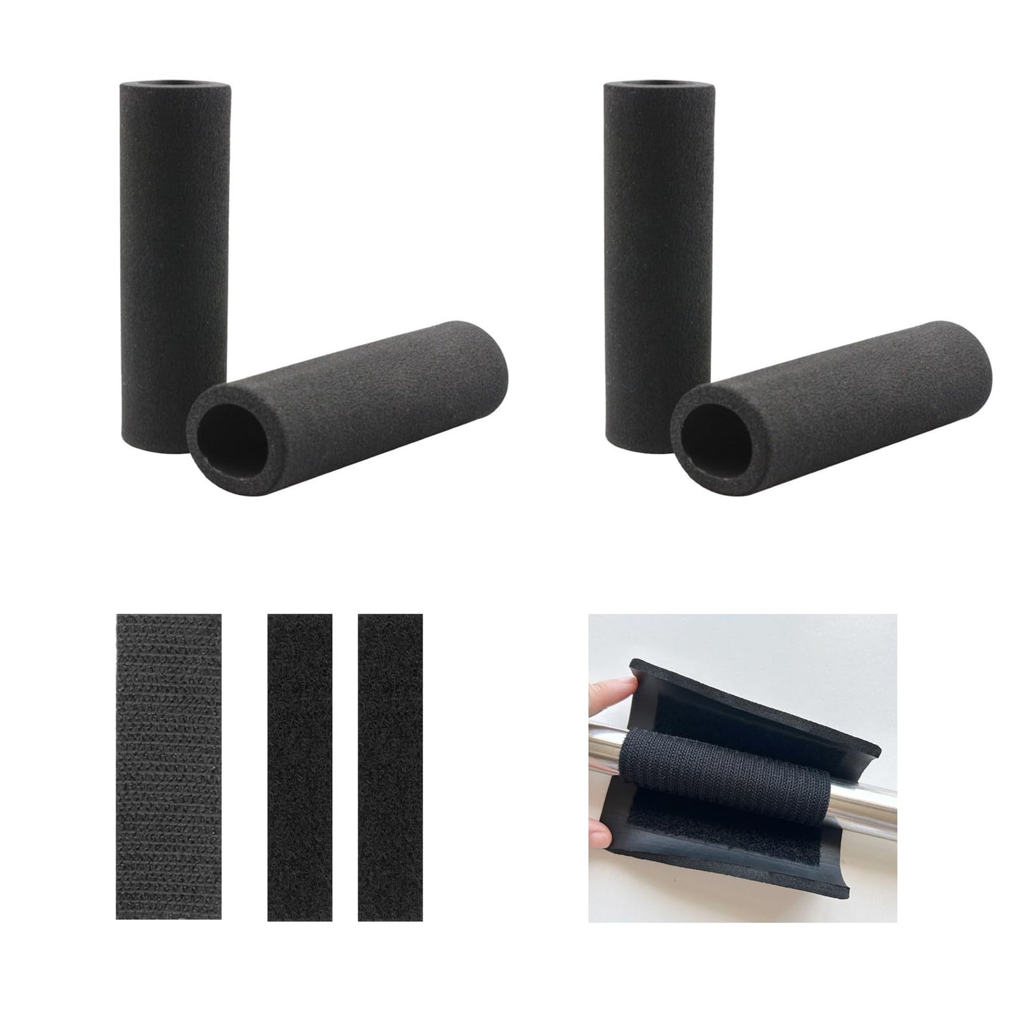 Wzttdm 4Pcs Foam Handle Cover, NBR Rubber Grip, 4.3 Inch Tubing, Comfortable Grips for Fitness, Home, Lawn, Bicycle, Motorbike Handlebar Replacement (Black)