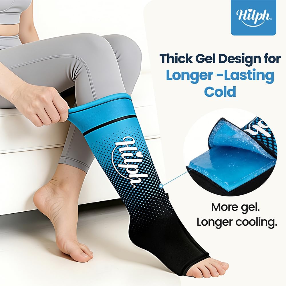 Hilph Full Calf & Foot Ice Pack Wrap for Running Recovery, Extended Leg to Foot Cold Compression Therapy Sock Ice Sleeve for Shin Splints Pain Relief, Reduce Swelling, Muscle Recovery After Exercise