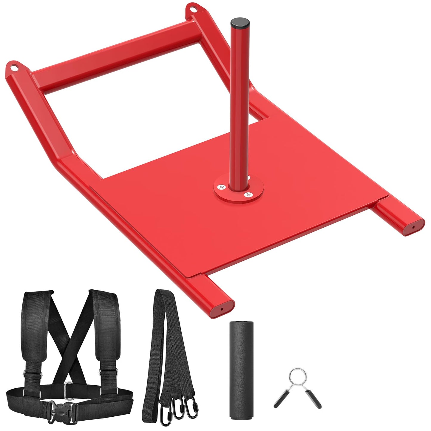 BeneLabel Weight Sled Fitness Strength Training Sled Red Weighted Training Sled Fits 1" & 2" Weight Plates Workout Sled Exercise Sled for Speed and Soccer Training