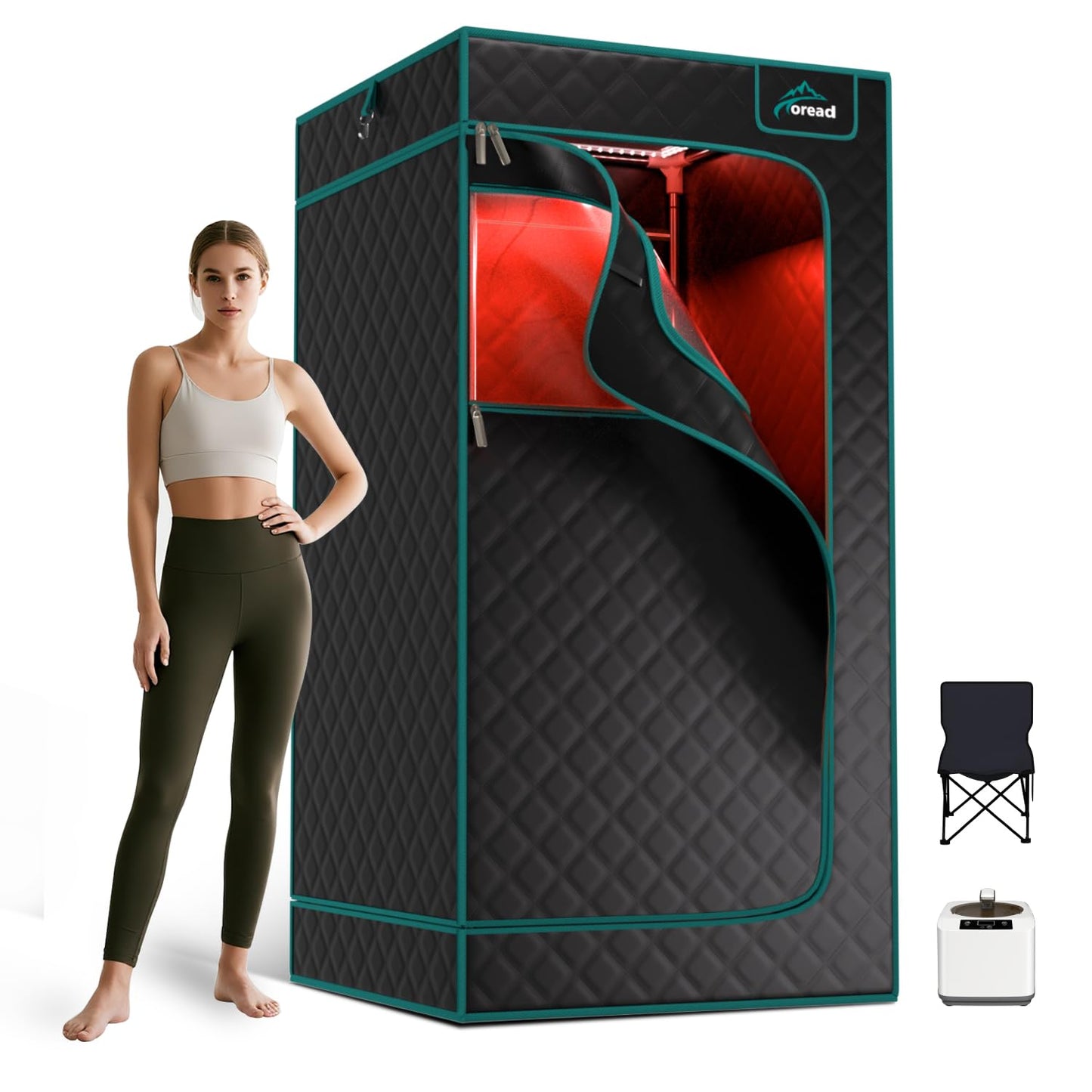 TOREAD Red Light Infrared Sauna with Red Light Therapy for Home,Portable Red Light Steam Sauna with 3L 1200W Steamer, Adjustable Temperature, Timer Setting, Remote Control, 35.4 * 35.4 * 70.9"