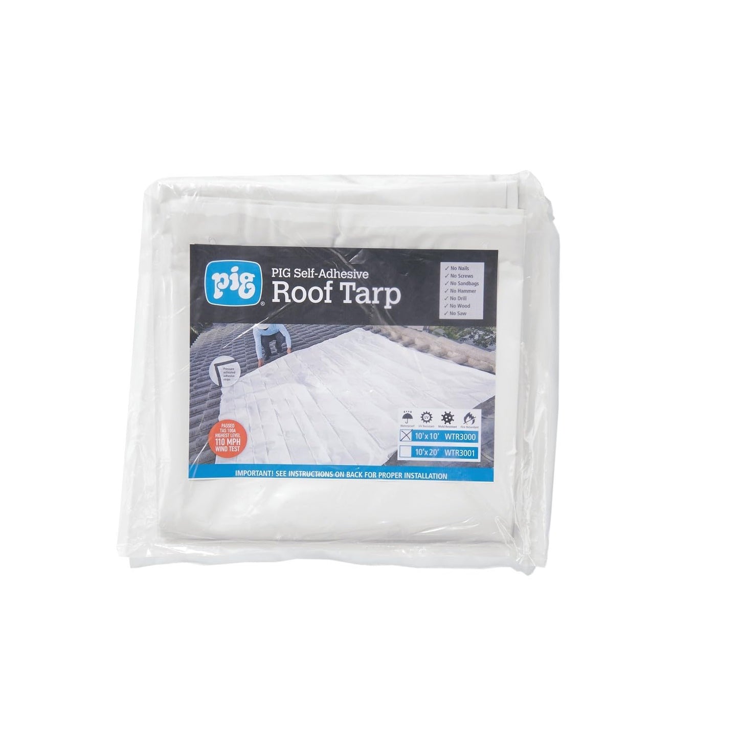 PIG Self-Adhesive Roof Tarp – White – 10’ x 10’ – PMB30601
