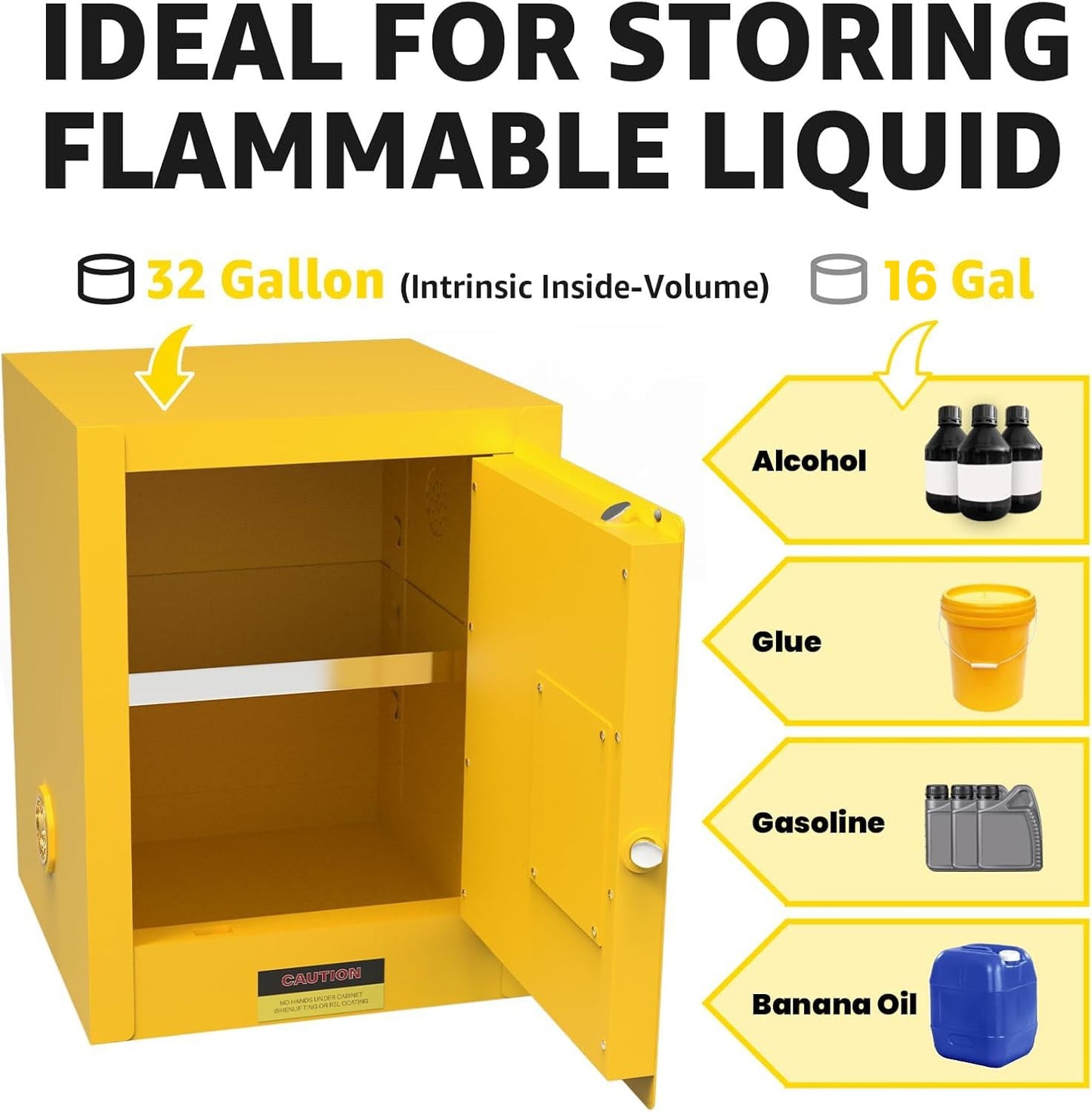 YTOXEO 16 Gallon Flammable Storage Cabinet, 23.5" H x 18.11" W x 18.11" D Thickened Galvanized Steel Flammable Safety Cabinet, Fire Safety with Adjustable Shelf, for Industrial and Home Use