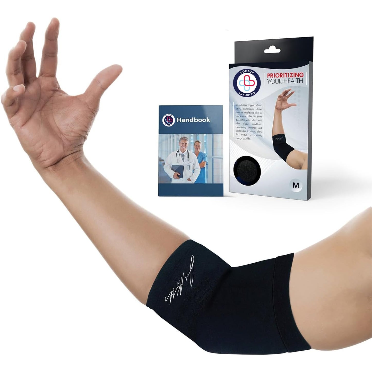 Dr. Arthritis Doctor Developed Copper Elbow Brace, Handbook, Relief for Tennis Elbow, Golfers Elbow, Elbow Compression & Support (Medium (Pack of 1))