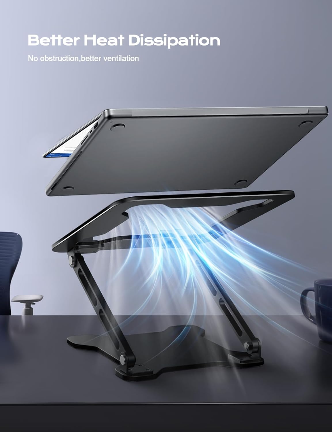 LOXP 10-15.6" Adjustable Laptop Stand for Desk, Metal Foldable Laptop Riser, Portable Ventilated Cooling Lectern