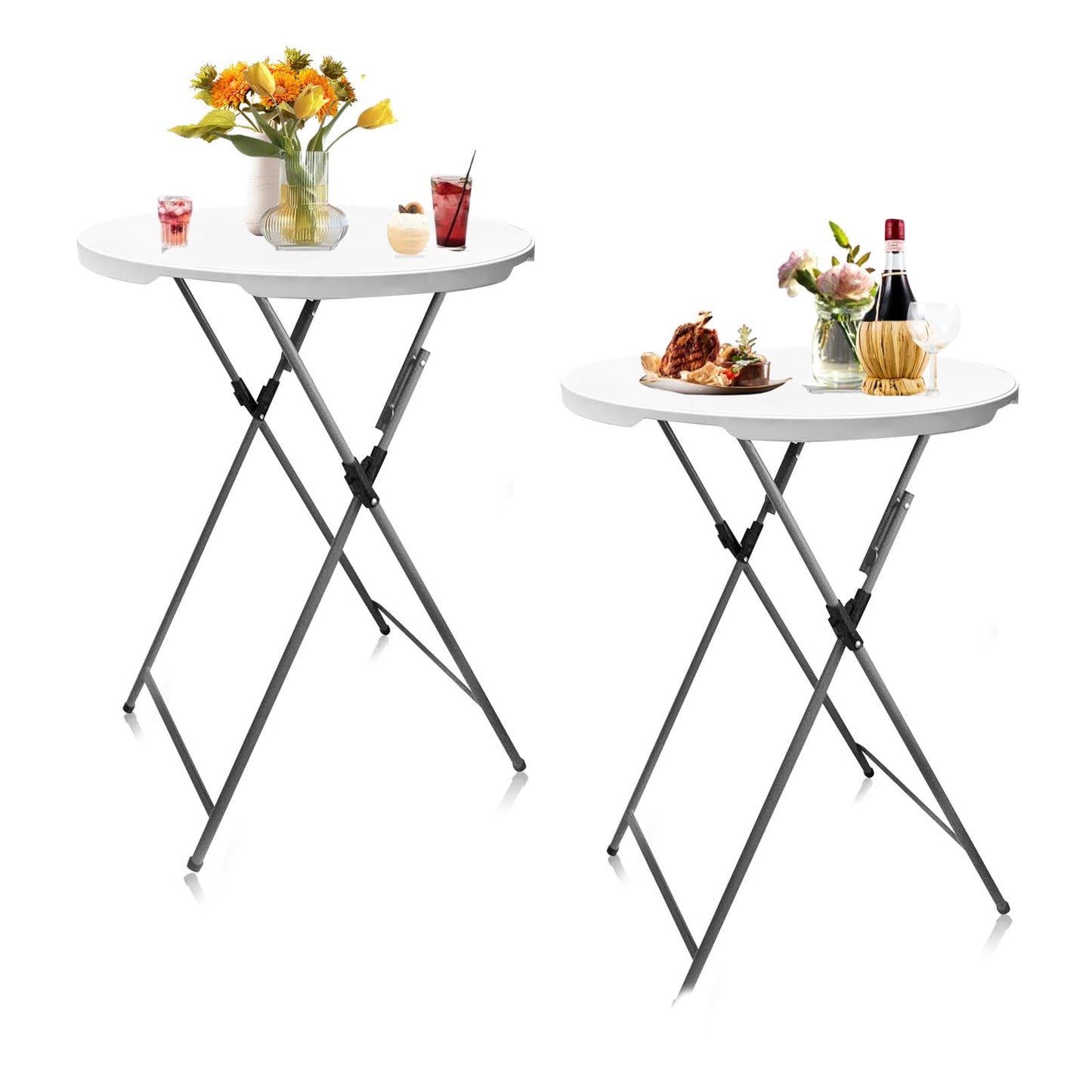 THESEATOP 32in Round Folding Cocktail Table High Top-Tall Bar Table with Detachable Legs, Portable Bar Height Folding Table Outdoor Indoor Use for Events Parties Wedding Patio(White, 2 PC)