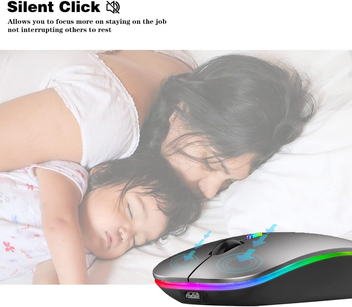 WREANU Use(BT5.2 2.4G Wireless Bluetooth Mouse Rechargeable Laptop Mice with LED Lights Silent Slim and Portable USB)
