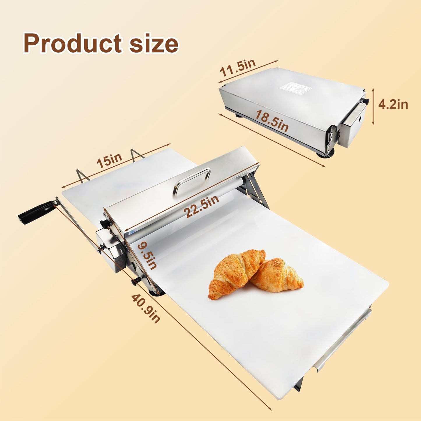Meiclics 40.9''x15.5" Folding Dough Sheeter with Sheeter Board 0–25 mm Portable Manual Dough Roller Machine Stainless Steel Sheeter Thickness Adjustable for Pizza Dough, Puff Pastry Dough