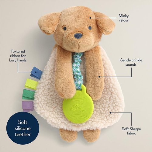 Itzy Ritzy - Itzy Lovey with Teether | Soft Puppy Lovey with Crinkle Sound & Textured Ribbons