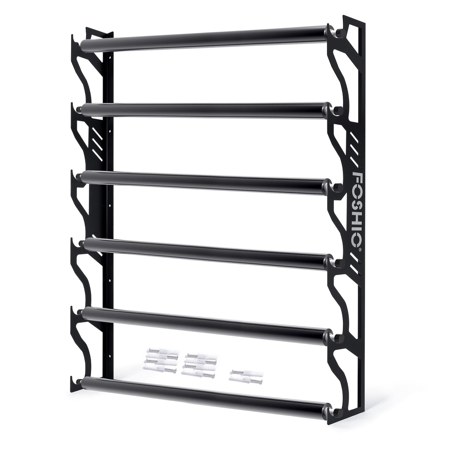 FOSHIO Vinyl Roll Holder, Metal Vinyl Rack with Mounting Hardware Wall Mounted for Pulling 6 Rollers of Vinyl, Transfer Paper Tape, Wallpaper, Window Film, Garage Workshop, Rollers Not Included