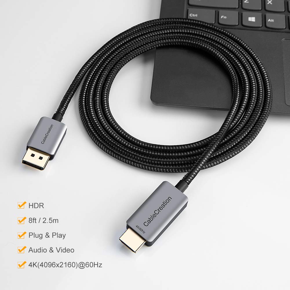 4K@60Hz 2K@144Hz 1080P@144Hz, 8FT 1.4 4K CableCreation Active DP to HDMI Cable HDR Unidirectional DisplayPort to HDMI