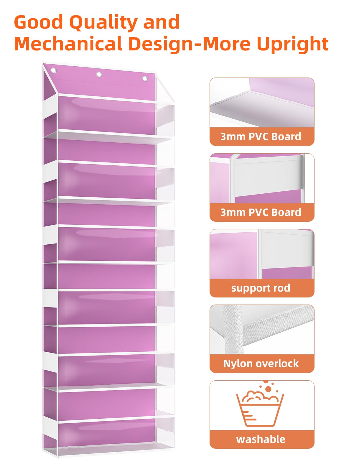 Wakaye Over the Door Organizes- 6 Tier Stuffed Animal Storage, Bathroom Organizers and Storage, Swing-proof Hanging Organizer for Toys/Nursery Newborn Baby Essential Stuff (Clear-pink)