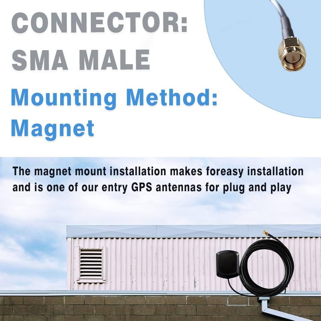 RF Outlet GPS Active Antenna Rectangular Shape SMA Connector Navigation Antenna Magnet Mount